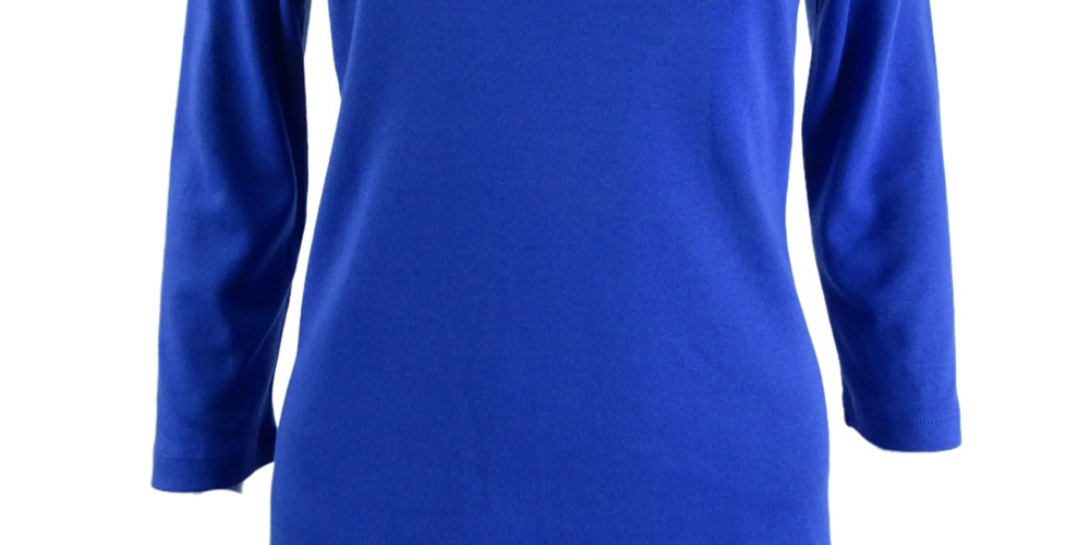Karen Scott Blusa feminina de algodão com decote redondo, azul, tamanho pequeno e pequeno