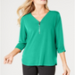 Top feminino com zíper da coleção JM, verde, tamanho pequeno XL