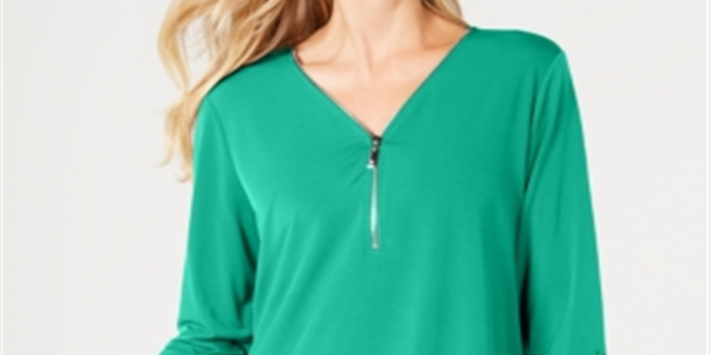 Top feminino com zíper da coleção JM, verde, tamanho pequeno XL