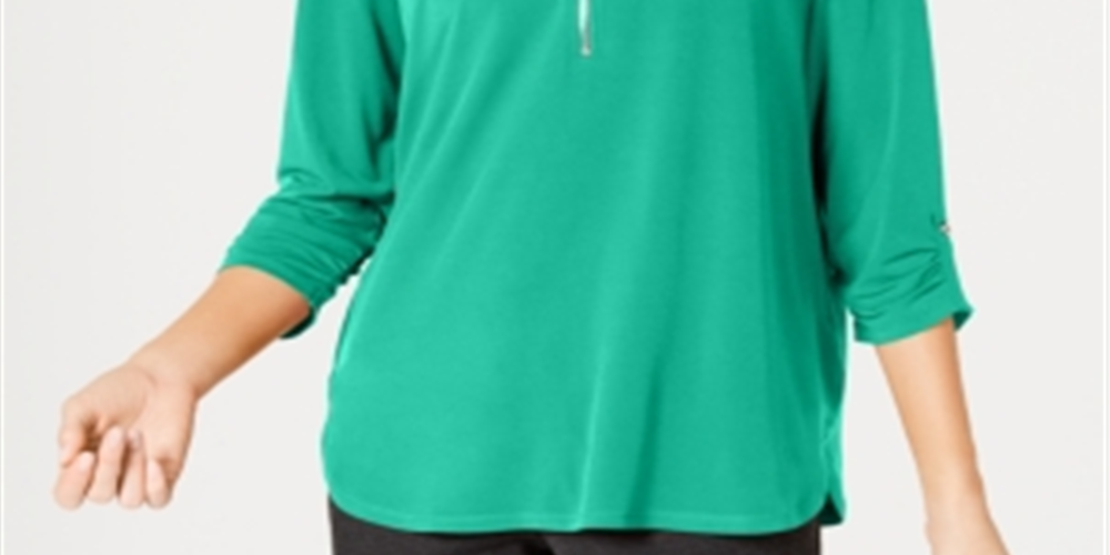 Top feminino com zíper da coleção JM, verde, tamanho pequeno XL