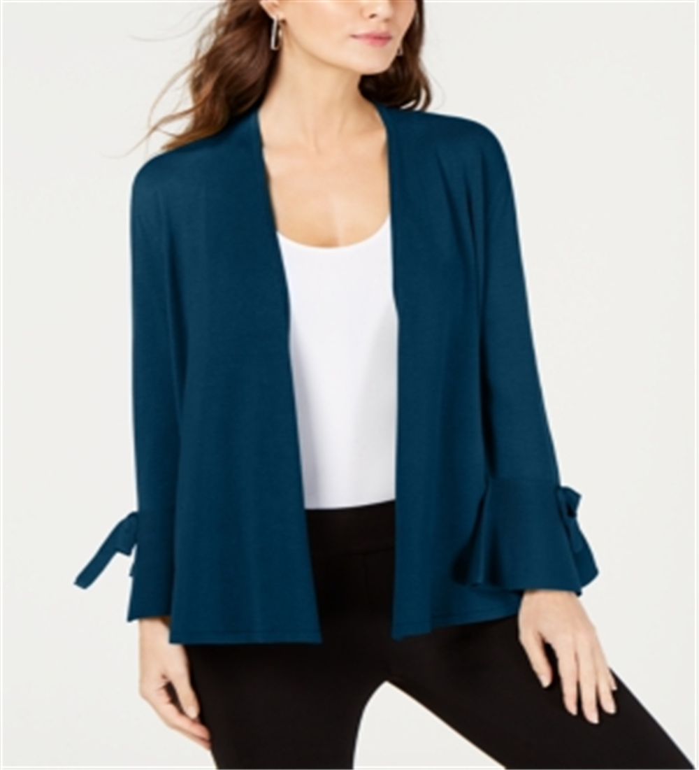 Cardigan feminino Alfani com manga amarrada e azul-petróleo, tamanho pequeno P