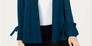 Cardigan feminino Alfani com manga amarrada e azul-petróleo, tamanho pequeno P