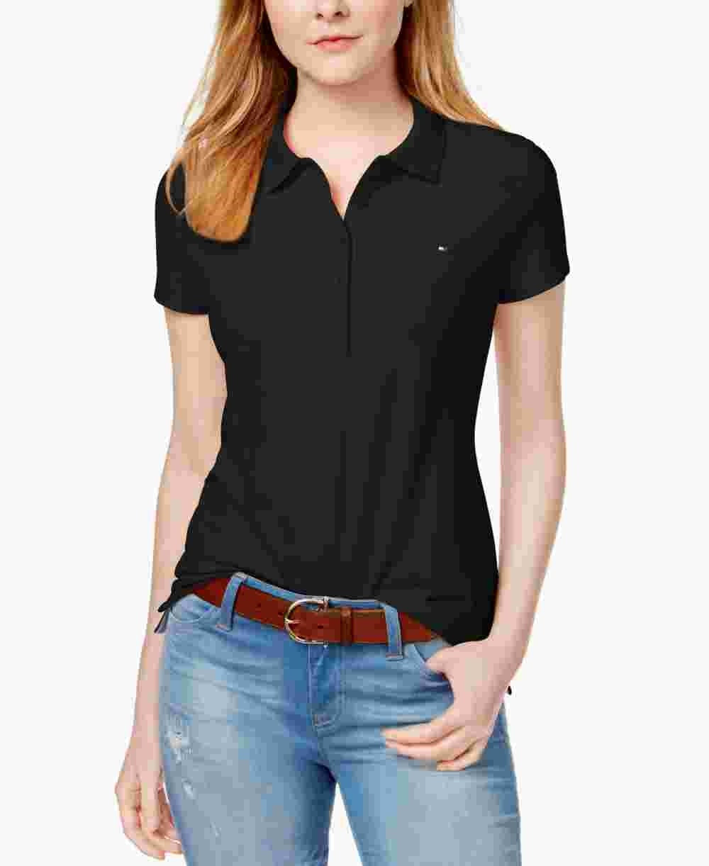 Camisa polo feminina Tommy Hilfiger Core preta tamanho X-G