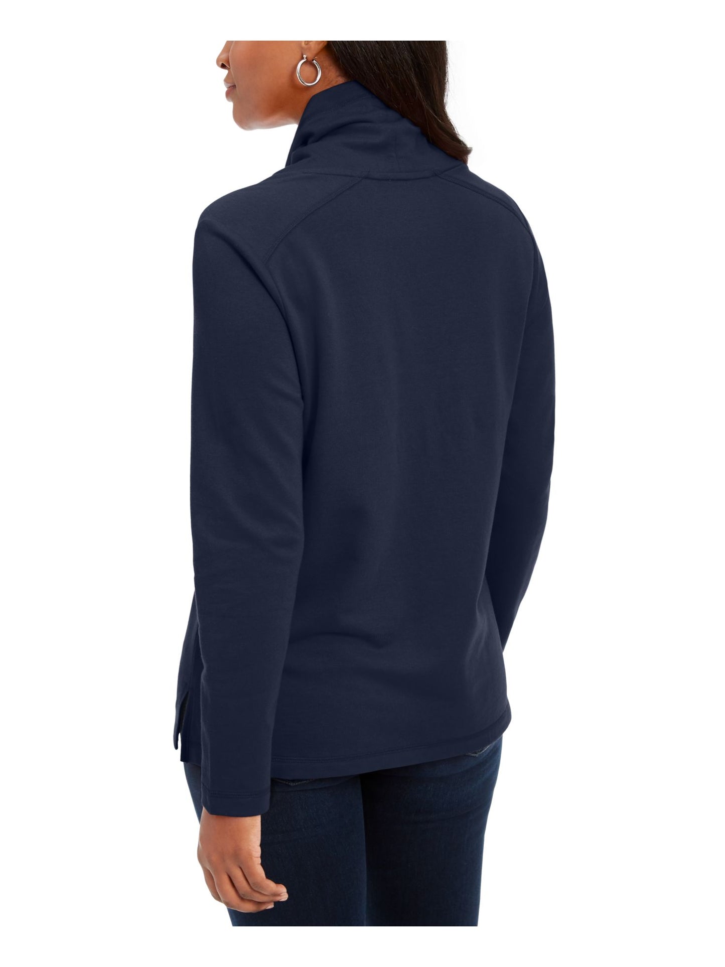 Blusa feminina Karen Scott com manga comprida mesclada e gola alta, preta, tamanho pequeno médio