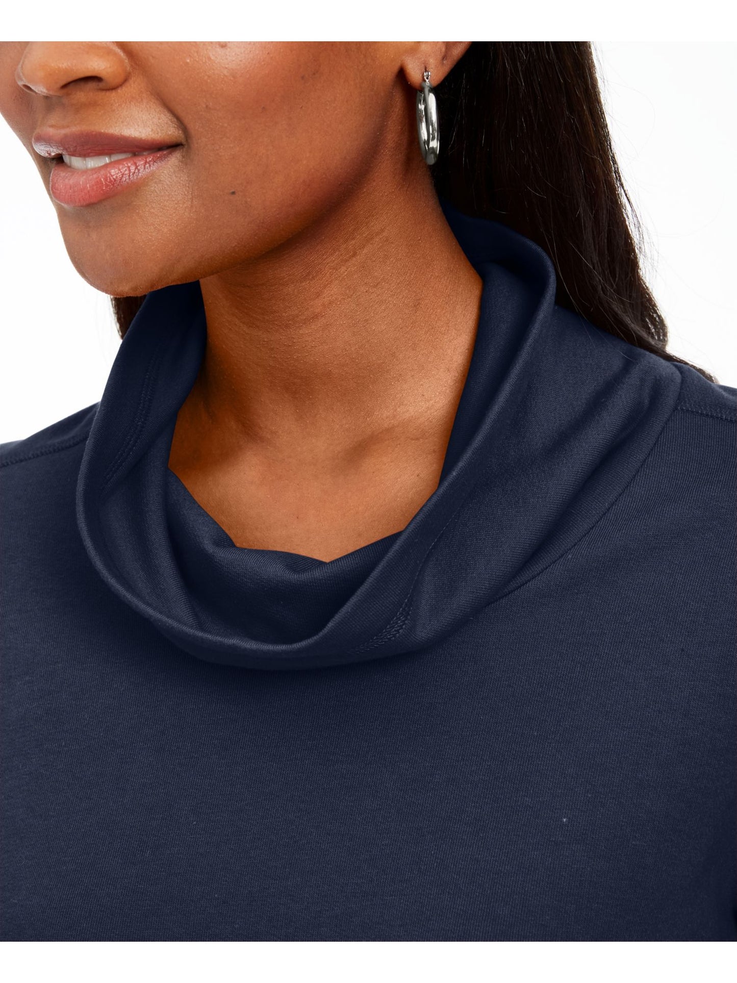 Blusa feminina Karen Scott com manga comprida mesclada e gola alta, preta, tamanho pequeno médio