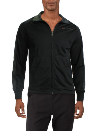 Jaqueta de aquecimento Champion masculina com blocos de cor e malha, preta, tamanho X-G