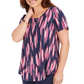JM Collection Blusa feminina estampada de manga curta azul marinho vários tamanhos médio