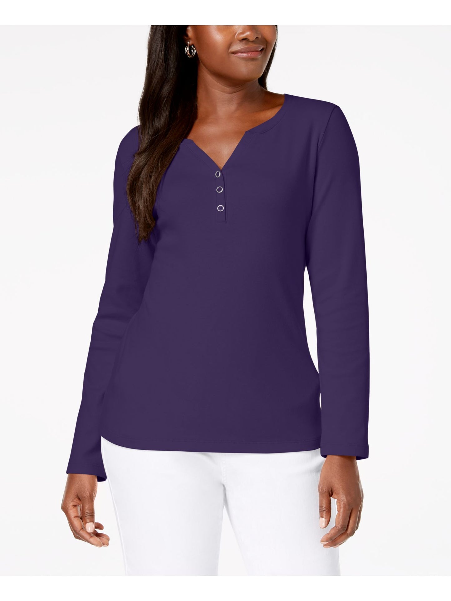 Karen Scott Top Henley de Algodão Feminino - Roxo Tamanho P