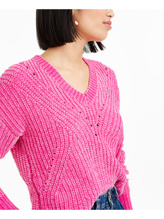 Suéter curto feminino Bar III com decote em V e ilhós, rosa, tamanho pequeno