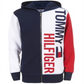 Tommy Hilfiger Big Boy's Lawrence Moletom com capuz e zíper com logo e bloco de cores, azul, tamanho M