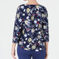 Charter Club Blusa feminina floral com manga 3/4 e decote canoa, azul, tamanho grande