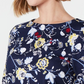 Charter Club Blusa feminina floral com manga 3/4 e decote canoa, azul, tamanho grande