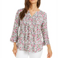 Blusa plissada com estampa floral feminina Charter Club, branca, tamanho pequeno