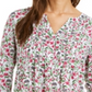 Blusa plissada com estampa floral feminina Charter Club, branca, tamanho pequeno