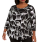 JM Collection Top estampado feminino plus size preto - prata tamanho 0X
