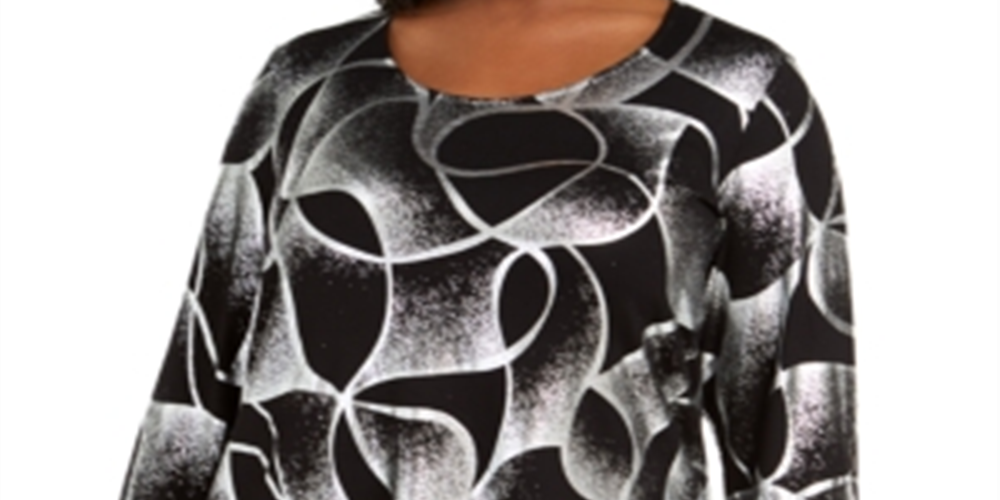 JM Collection Top estampado feminino plus size preto - prata tamanho 0X