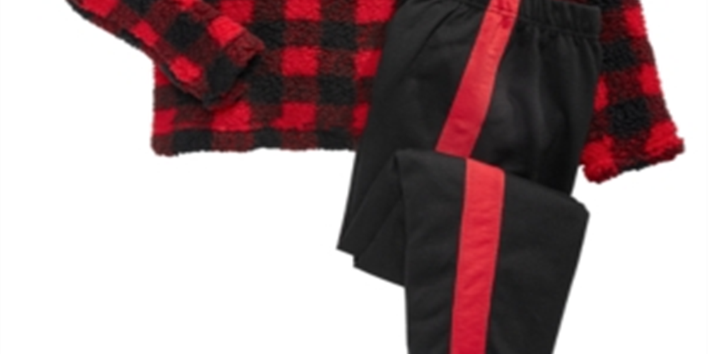 Conjunto de pijama Max &amp; Olivia Big Boy's com 2 peças, blusa de lã sintética Snooze e calças coloridas, vermelho e preto, tamanho P