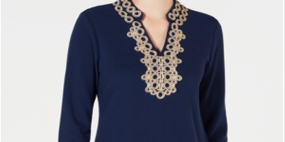 Túnica feminina Charter Club com acabamento em renda, azul, tamanho X-S