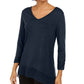 Blusa feminina Style &amp; Co com decote em V e bainha de chiffon azul, tamanho grande