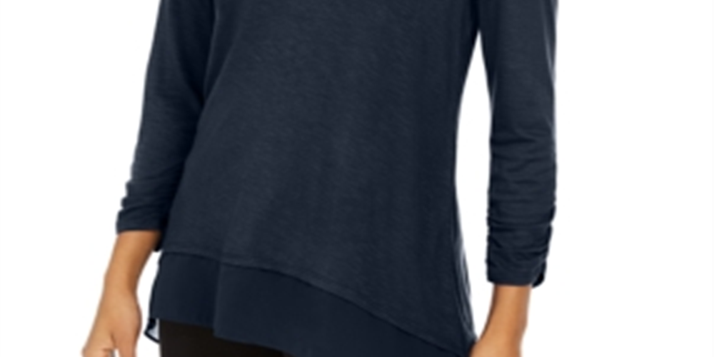 Blusa feminina Style &amp; Co com decote em V e bainha de chiffon azul, tamanho grande