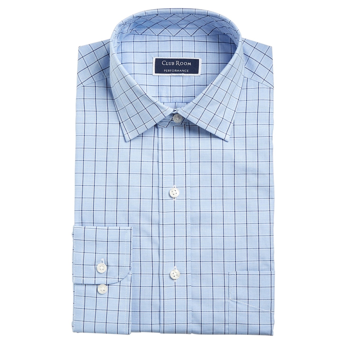 Camisa social masculina Club Room Windowpane com botões, azul-marinho, tamanho 17,5-36/37