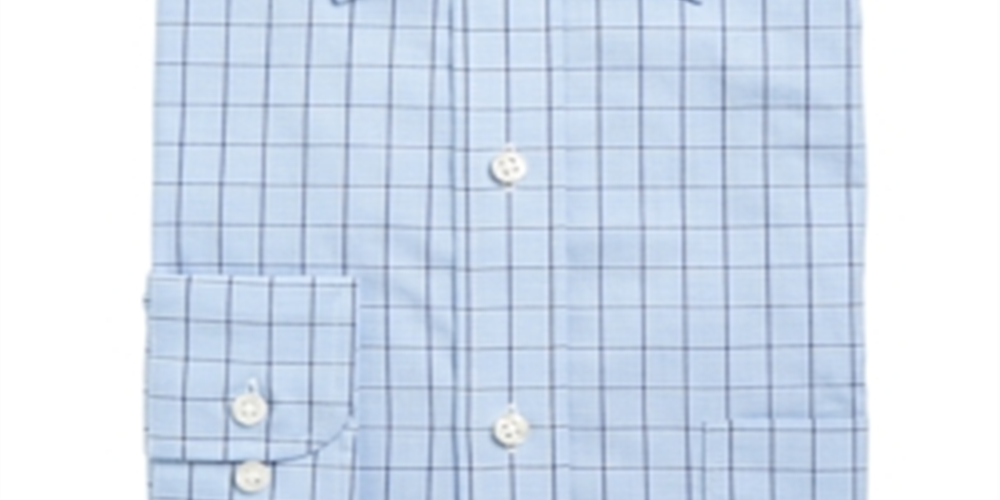 Camisa social masculina Club Room Windowpane com botões, azul-marinho, tamanho 17,5-36/37
