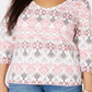 Blusa feminina estampada com decote em V, tamanho P, laranja, Karen Scott