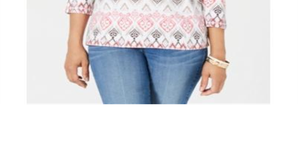 Blusa feminina estampada com decote em V, tamanho P, laranja, Karen Scott