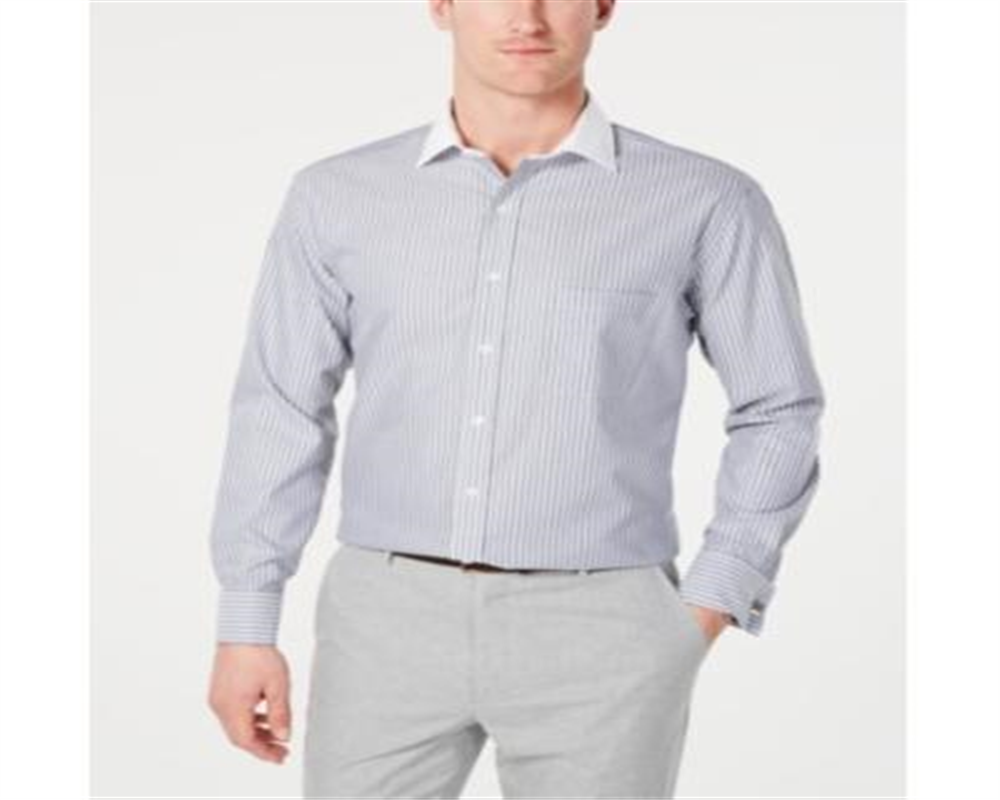 Camisa social masculina Tasso Elba Classic Regular Fit, sem passar a ferro, de algodão Supima, com listras e punho francês, cor vinho, tamanho 18,5 x 34 x 35