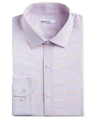 Camisa social masculina Bar III branca com gola geométrica elástica, corte slim, tamanho natural 14,5-32/33