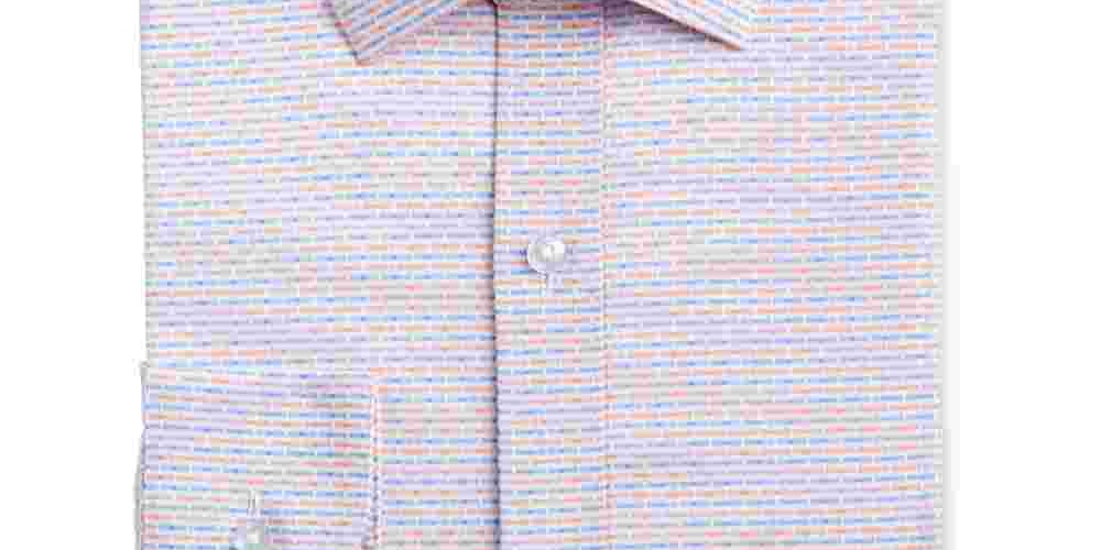 Camisa social masculina Bar III branca com gola geométrica elástica, corte slim, tamanho natural 14,5-32/33