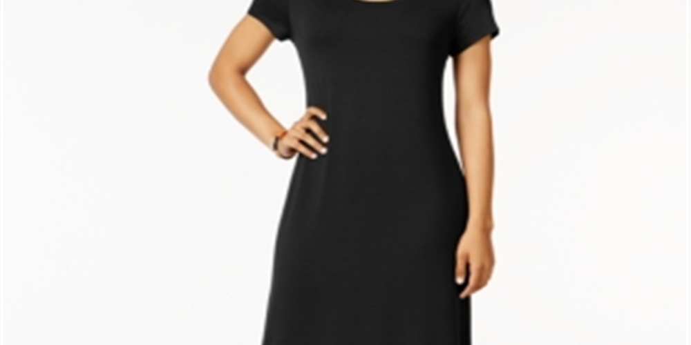 Vestido longo feminino com decote redondo, preto, tamanho PP, da Style &amp; Co