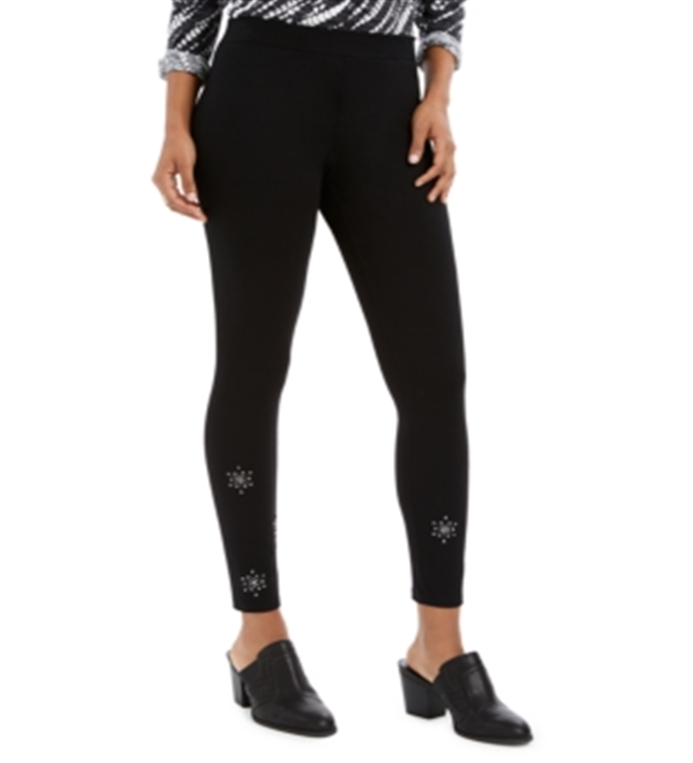 Leggings femininas com detalhes em floco de neve da Style &amp; Co, pretas, tamanho pequeno M