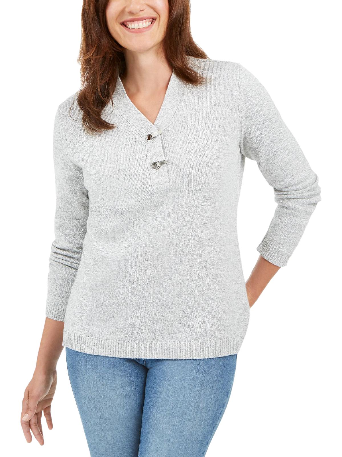 Karen Scott Suéter Feminino Gola V Henley Cinza Tamanho Pequeno X-Grande