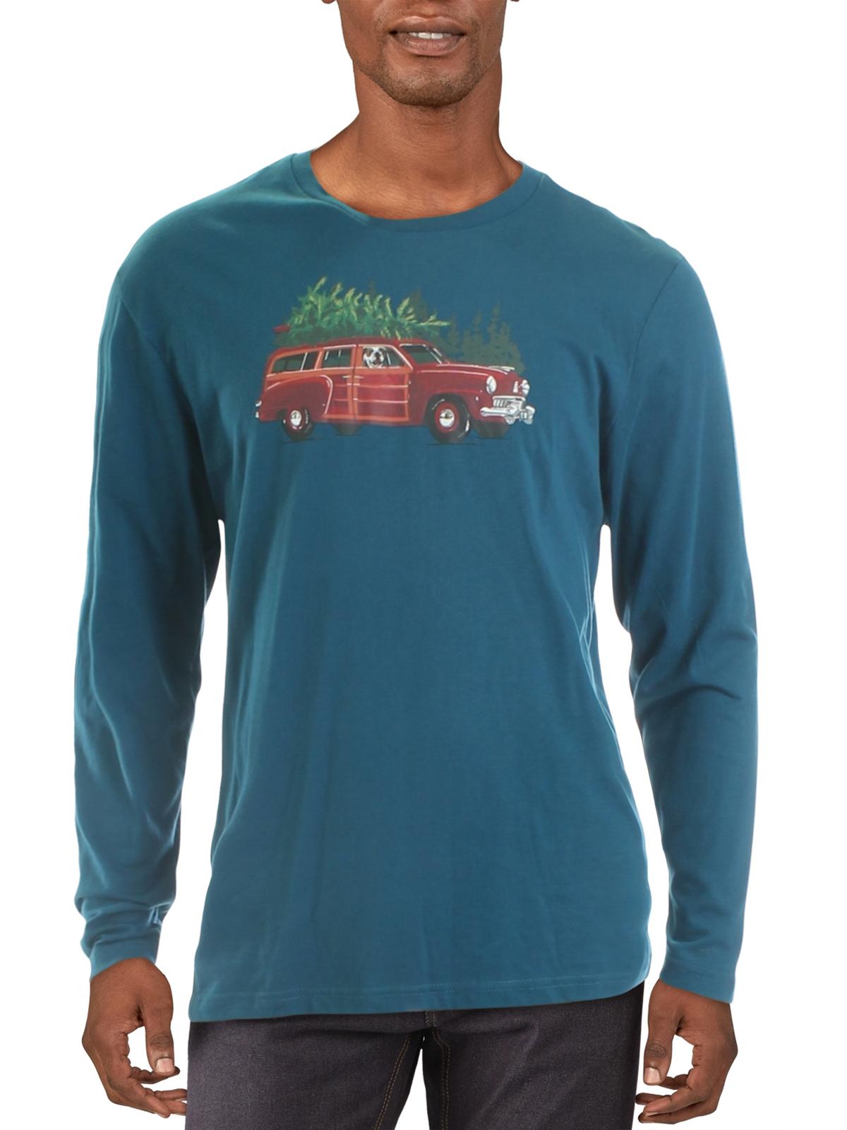 Camiseta masculina Club Room Woodie Wagon para festa de fim de ano, azul, tamanho extragrande