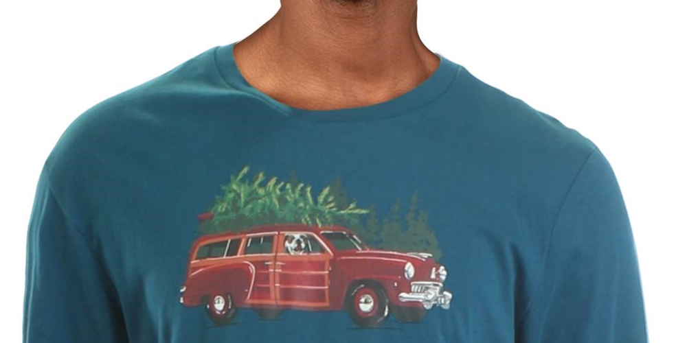 Camiseta masculina Club Room Woodie Wagon para festa de fim de ano, azul, tamanho extragrande