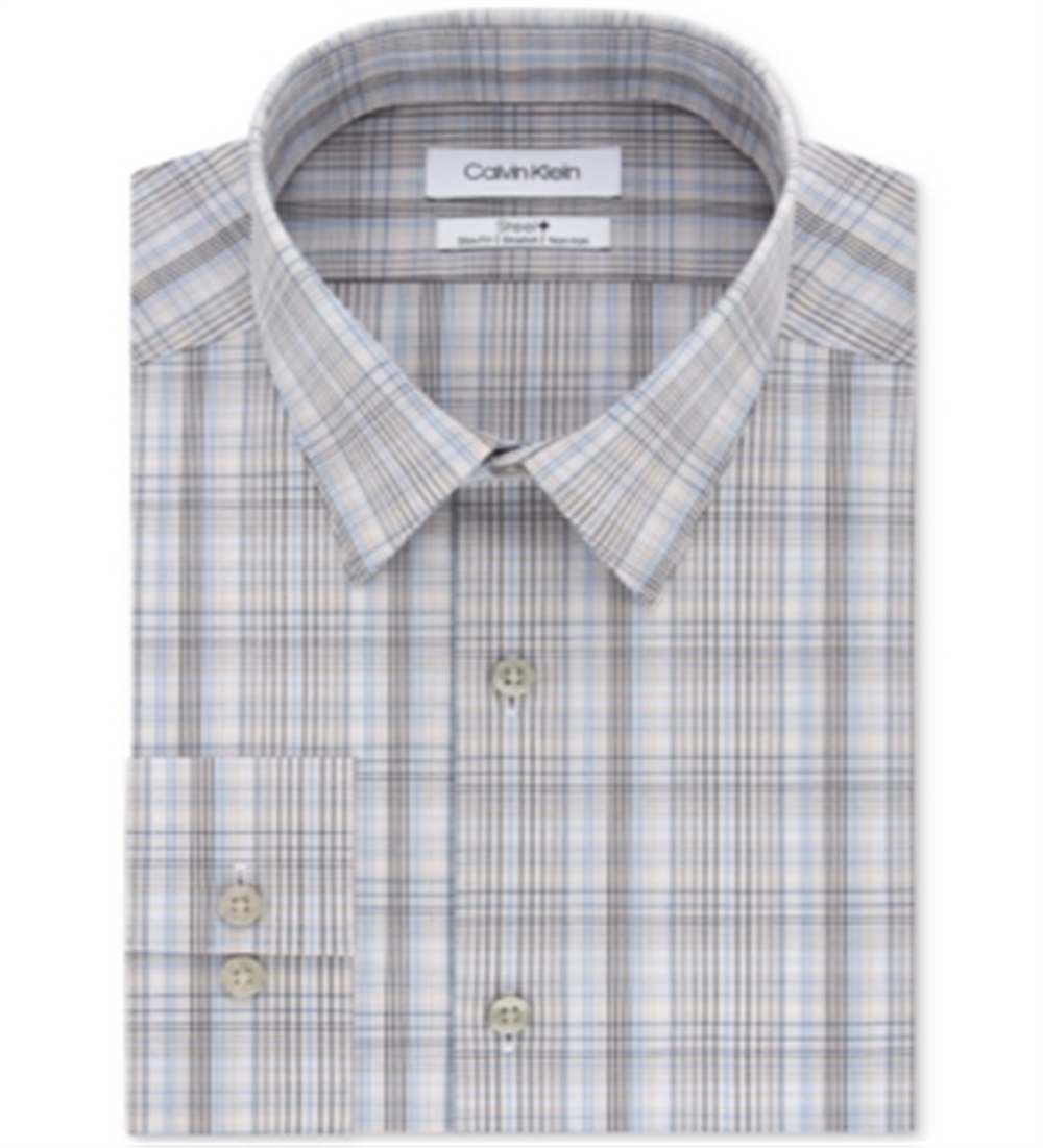 Camisa social masculina Calvin Klein Slim Fit Stretch Performance xadrez marrom tamanho 18x34-35