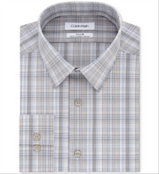 Camisa social masculina Calvin Klein Slim Fit Stretch Performance xadrez marrom tamanho 18x34-35