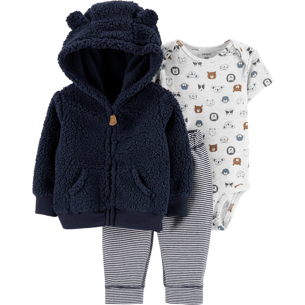 Conjunto de moletom com capuz Carter's Boy's Ears Faux Sherpa com zíper, azul, tamanho 9M