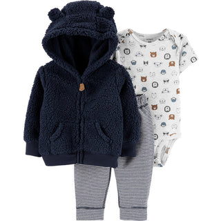Conjunto de moletom com capuz Carter's Boy's Ears Faux Sherpa com zíper, azul, tamanho 9M