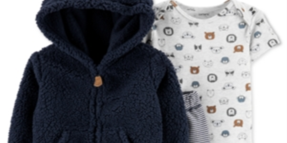 Conjunto de moletom com capuz Carter's Boy's Ears Faux Sherpa com zíper, azul, tamanho 9M