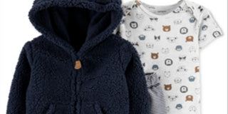 Conjunto de moletom com capuz Carter's Boy's Ears Faux Sherpa com zíper, azul, tamanho 9M