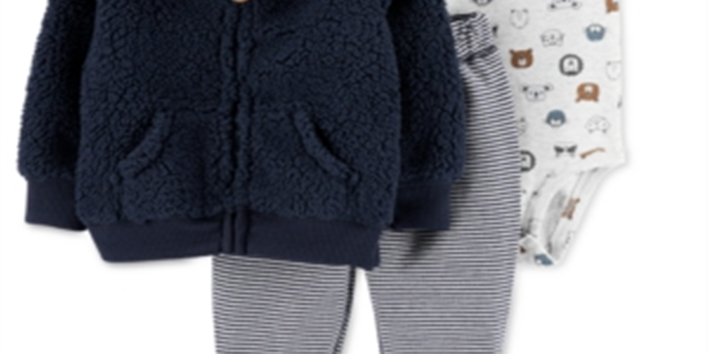 Conjunto de moletom com capuz Carter's Boy's Ears Faux Sherpa com zíper, azul, tamanho 9M