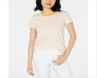 Camiseta feminina Maison Jules com decote redondo e alças finas, amarela, tamanho X-S