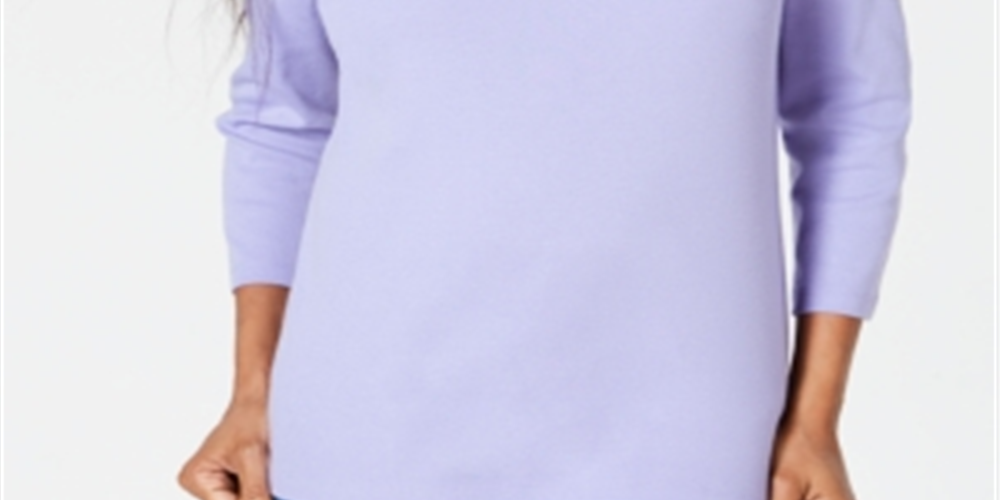 Blusa feminina Karen Scott de algodão bordado com camadas, roxa, tamanho grande