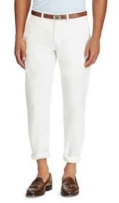 Calça casual elástica de perna reta masculina Ralph Lauren, branca, tamanho 38x32