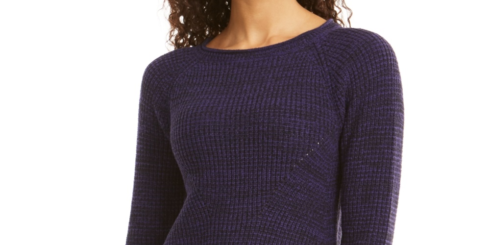 Suéter feminino de gola redonda mesclado estilo &amp; co, roxo, tamanho médio