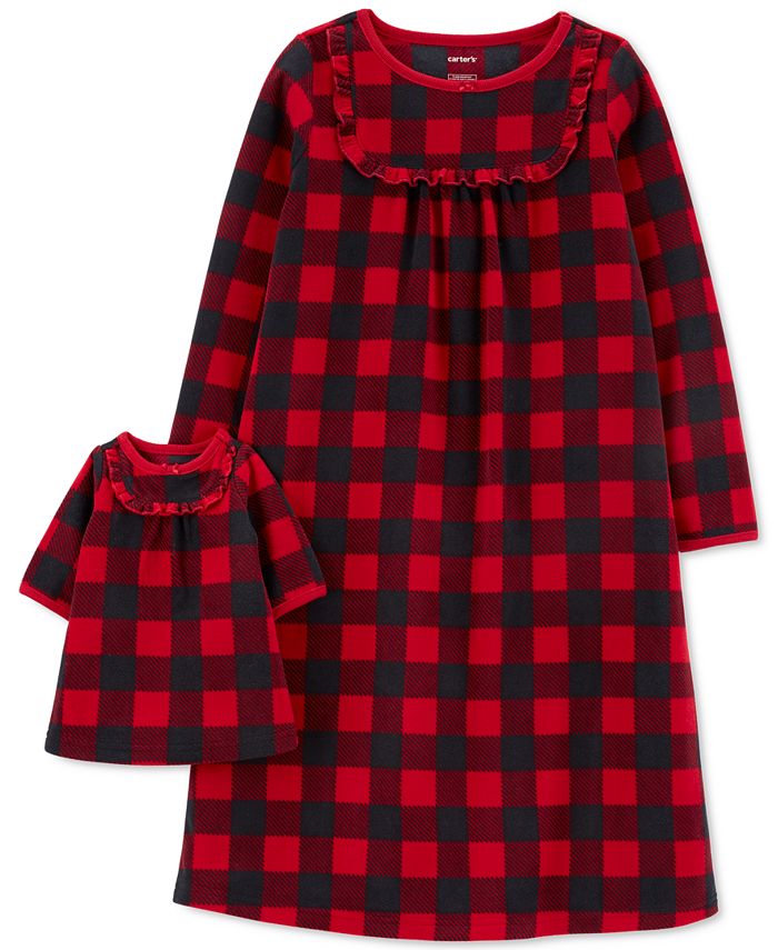 Camisola Carter's Little &amp; Big Girl's 2 peças xadrez Buffalo e camisola de boneca combinando vermelha tamanho 2-3