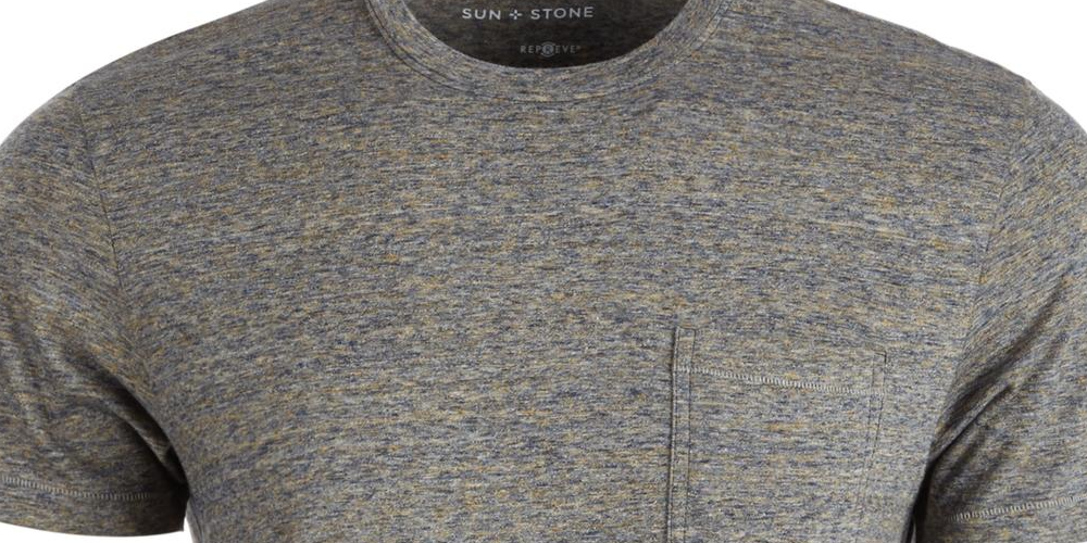 Camisa masculina Sun + Stone, manga curta, com bolso, cinza, tamanho pequeno