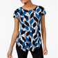 Camiseta feminina Alfani estampada com bainha redonda, azul, tamanho pequeno pequeno
